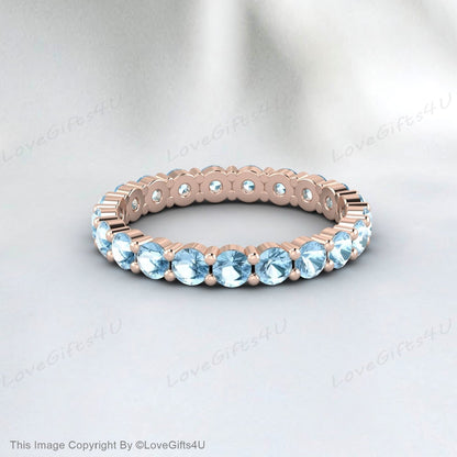 Aquamarine Full Eternity Wedding Band White Gold Anniversary Band