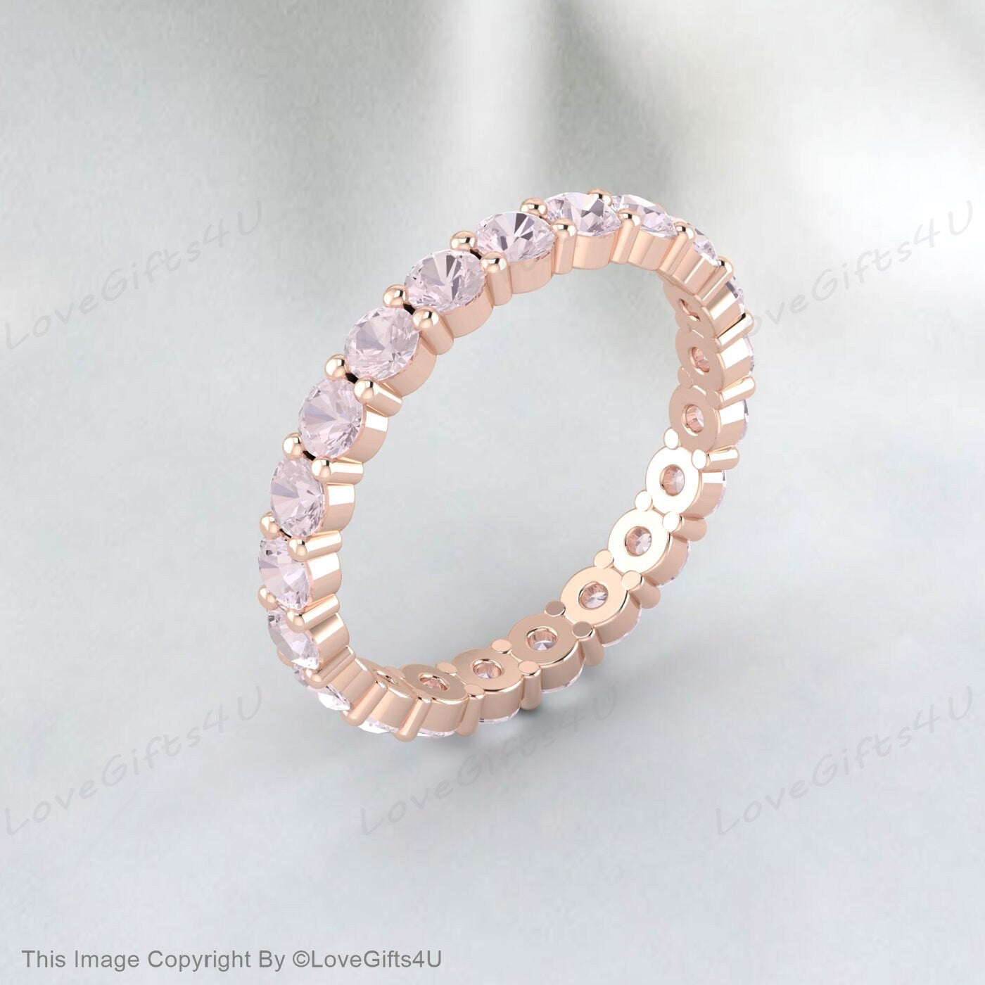 Pink Morganite wedding ring full eternity morganite engagement ring dainty wedding band sterling silver women matching band stacking ring