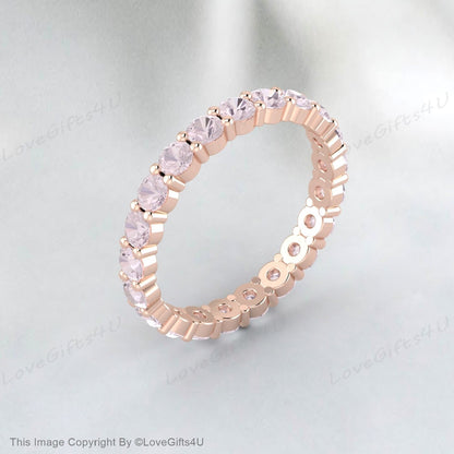 Pink Morganite wedding ring full eternity morganite engagement ring dainty wedding band sterling silver women matching band stacking ring