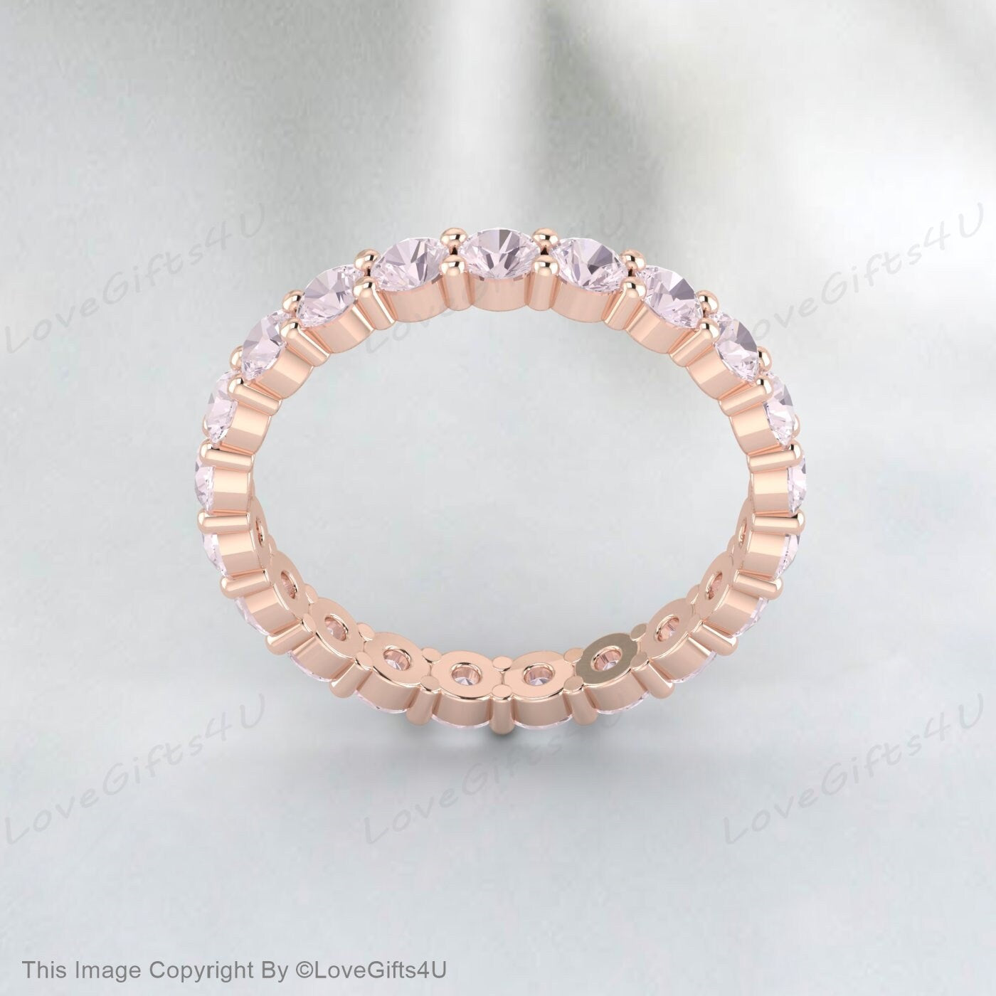 Pink Morganite wedding ring full eternity morganite engagement ring dainty wedding band sterling silver women matching band stacking ring