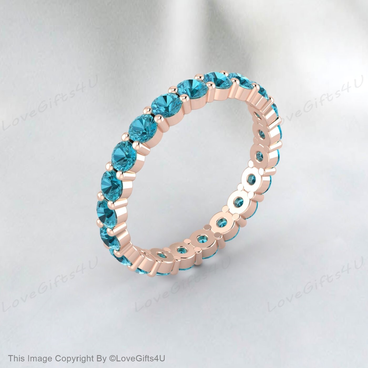 Natural Blue Topaz Eternity Wedding Band Engagement Band Gift For Her