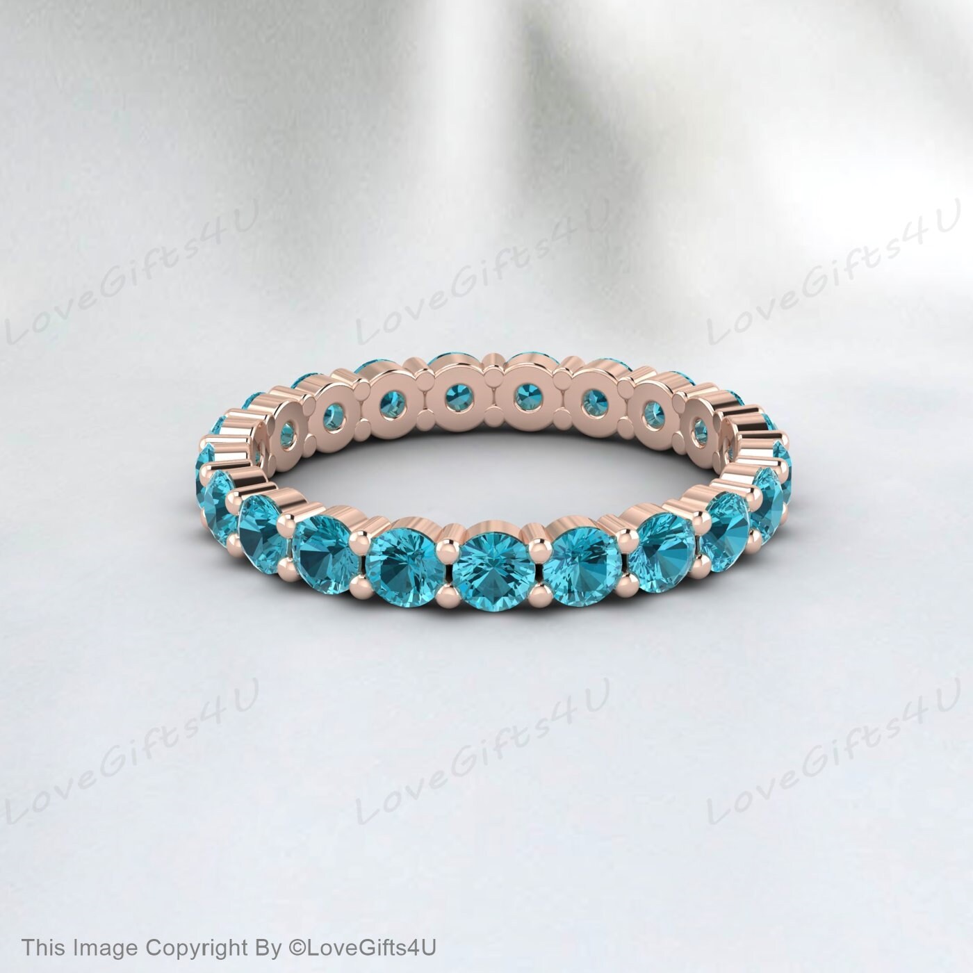 Natural Blue Topaz Eternity Wedding Band Engagement Band Gift For Her