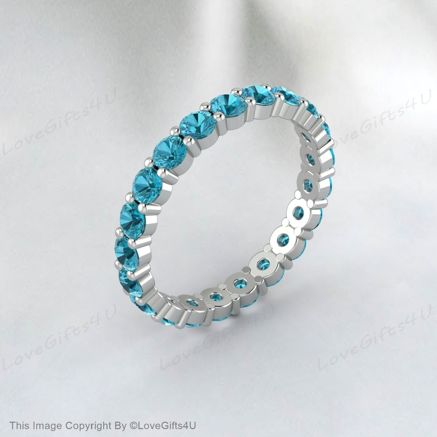 Natural Blue Topaz Eternity Wedding Band Engagement Band Gift For Her