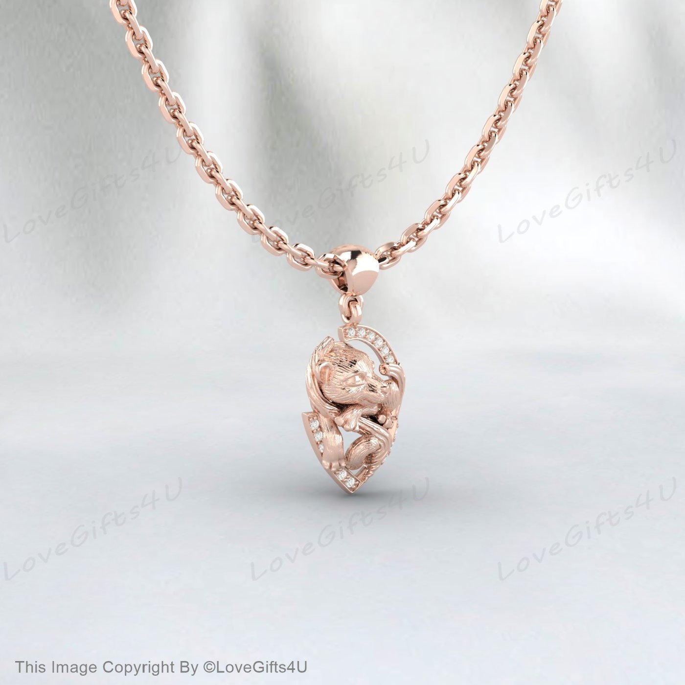 Lion Head Vintage Necklace Animal Jewelry Rose Gold Lion Charm Pendant