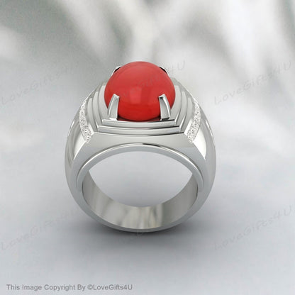 Men Handmade Carnelian Stone Pinky Ring Men Red Stone Silver Ring