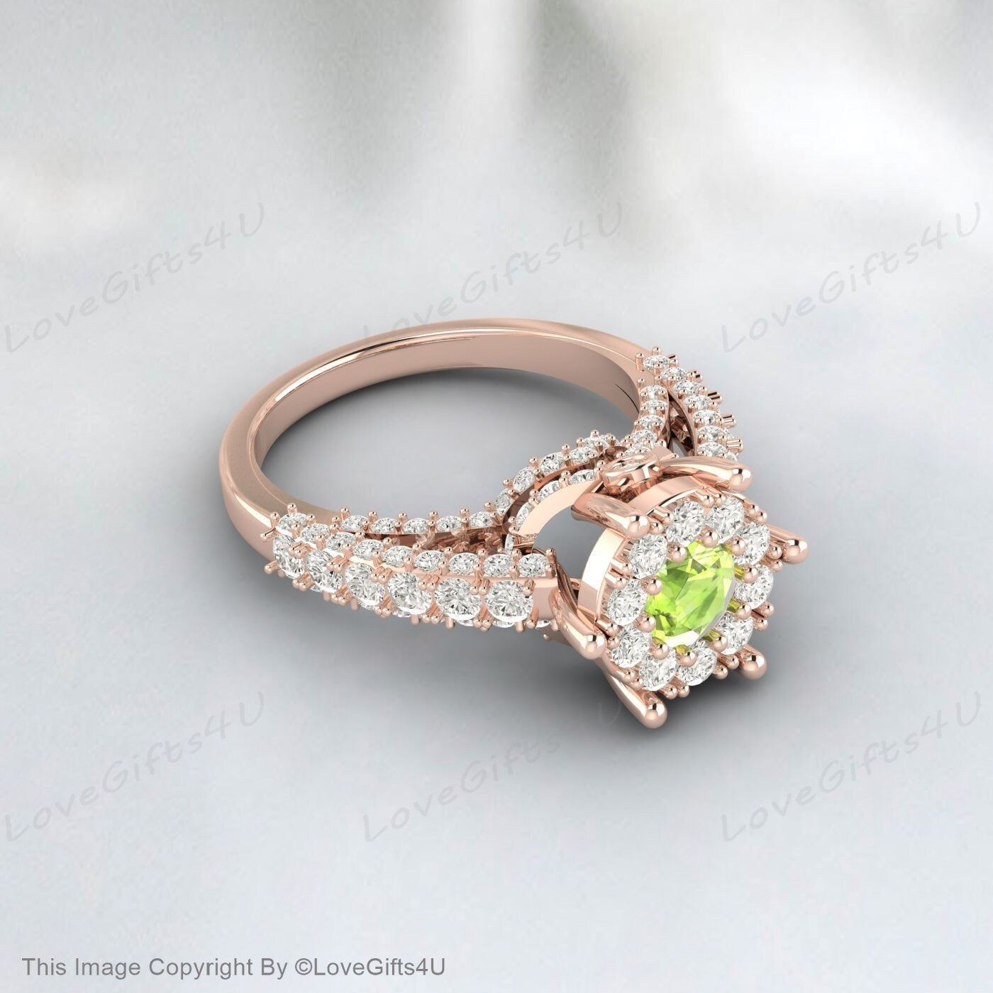 Round Peridot Engagement Ring Moissanite Ring Bridal Anniversary Ring