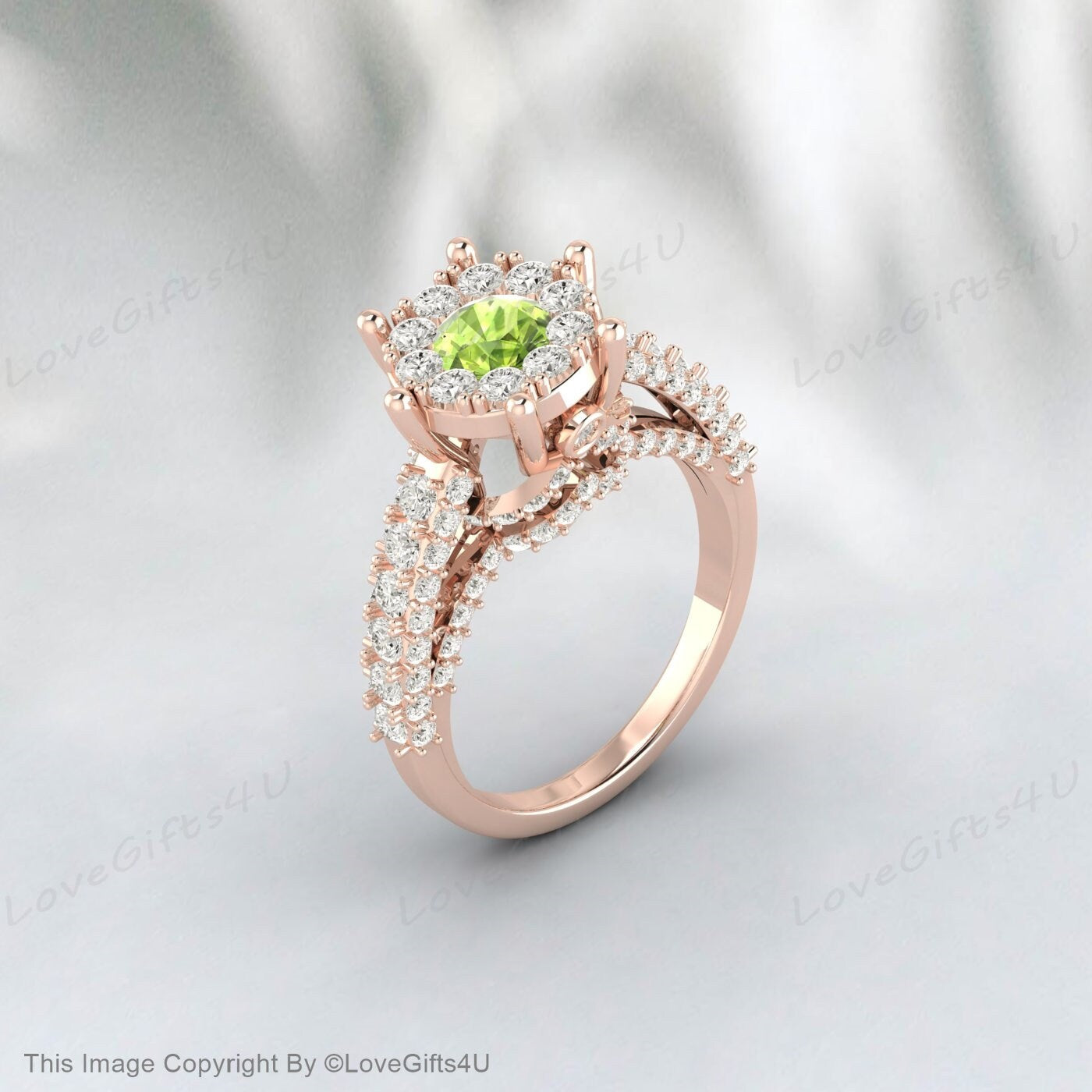 Round Peridot Engagement Ring Moissanite Ring Bridal Anniversary Ring