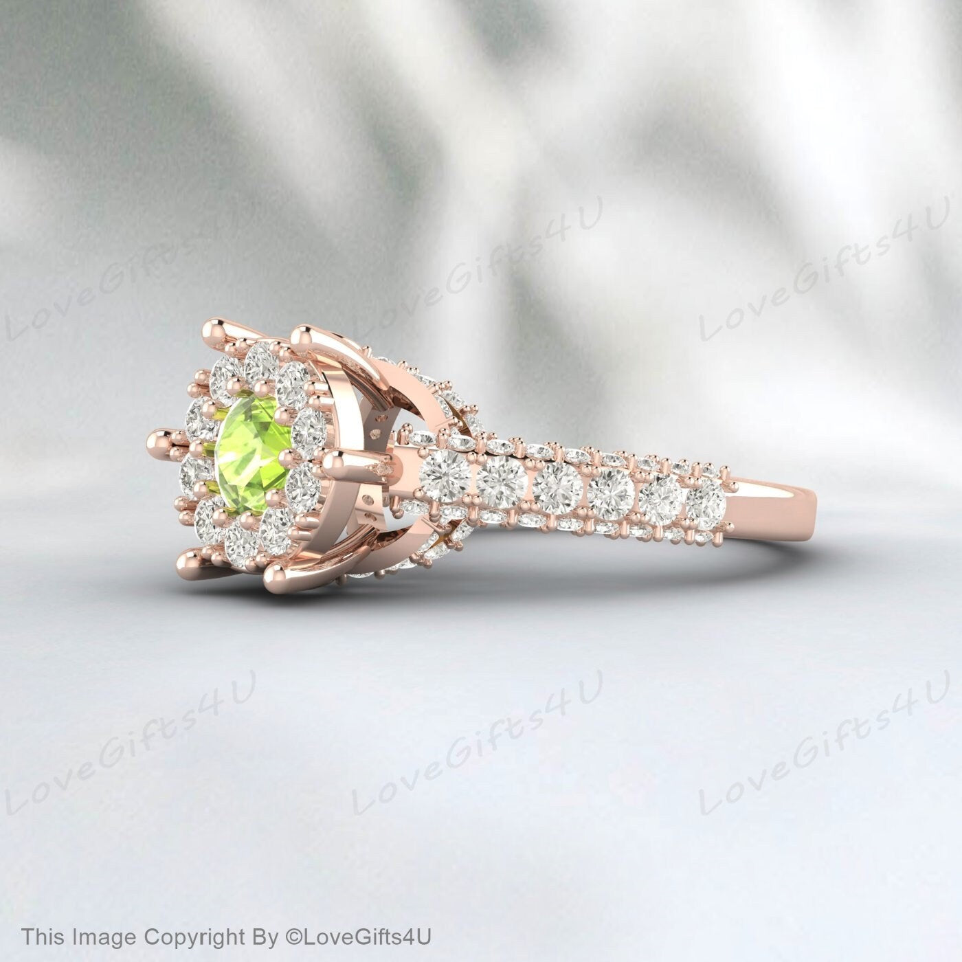 Round Peridot Engagement Ring Moissanite Ring Bridal Anniversary Ring