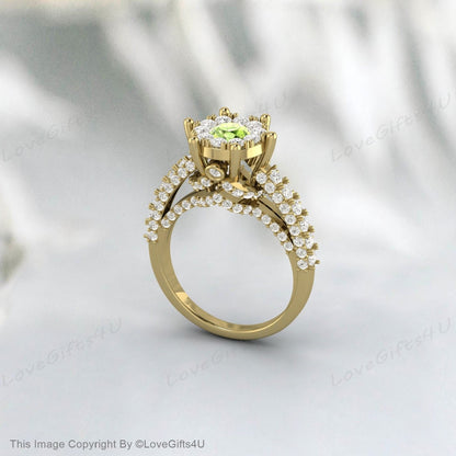 Round Peridot Engagement Ring Moissanite Ring Bridal Anniversary Ring