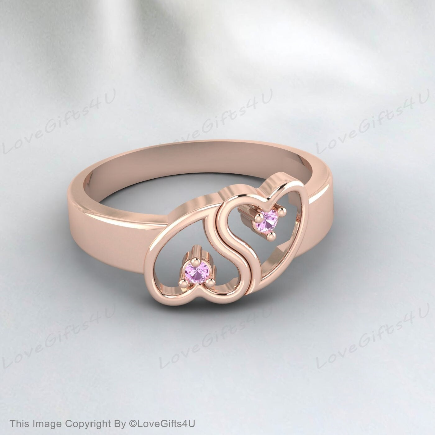 Bague coeur saphir rose, bague de promesse de coeur pour elle, bague coeur rose, bague de fiançailles coeur, bague coeur en or massif