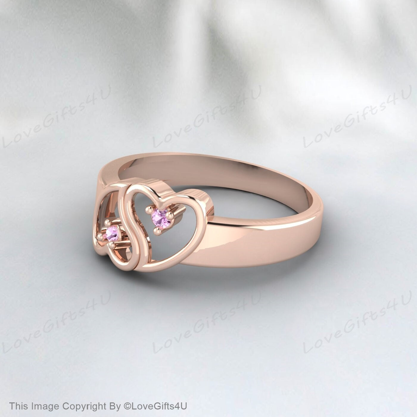 Bague coeur saphir rose, bague de promesse de coeur pour elle, bague coeur rose, bague de fiançailles coeur, bague coeur en or massif