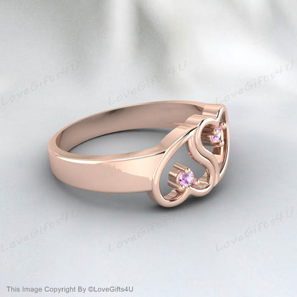 Bague coeur saphir rose, bague de promesse de coeur pour elle, bague coeur rose, bague de fiançailles coeur, bague coeur en or massif