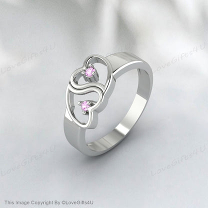 Bague coeur saphir rose, bague de promesse de coeur pour elle, bague coeur rose, bague de fiançailles coeur, bague coeur en or massif