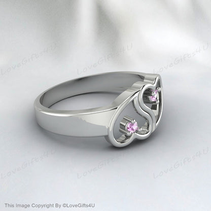 Bague coeur saphir rose, bague de promesse de coeur pour elle, bague coeur rose, bague de fiançailles coeur, bague coeur en or massif