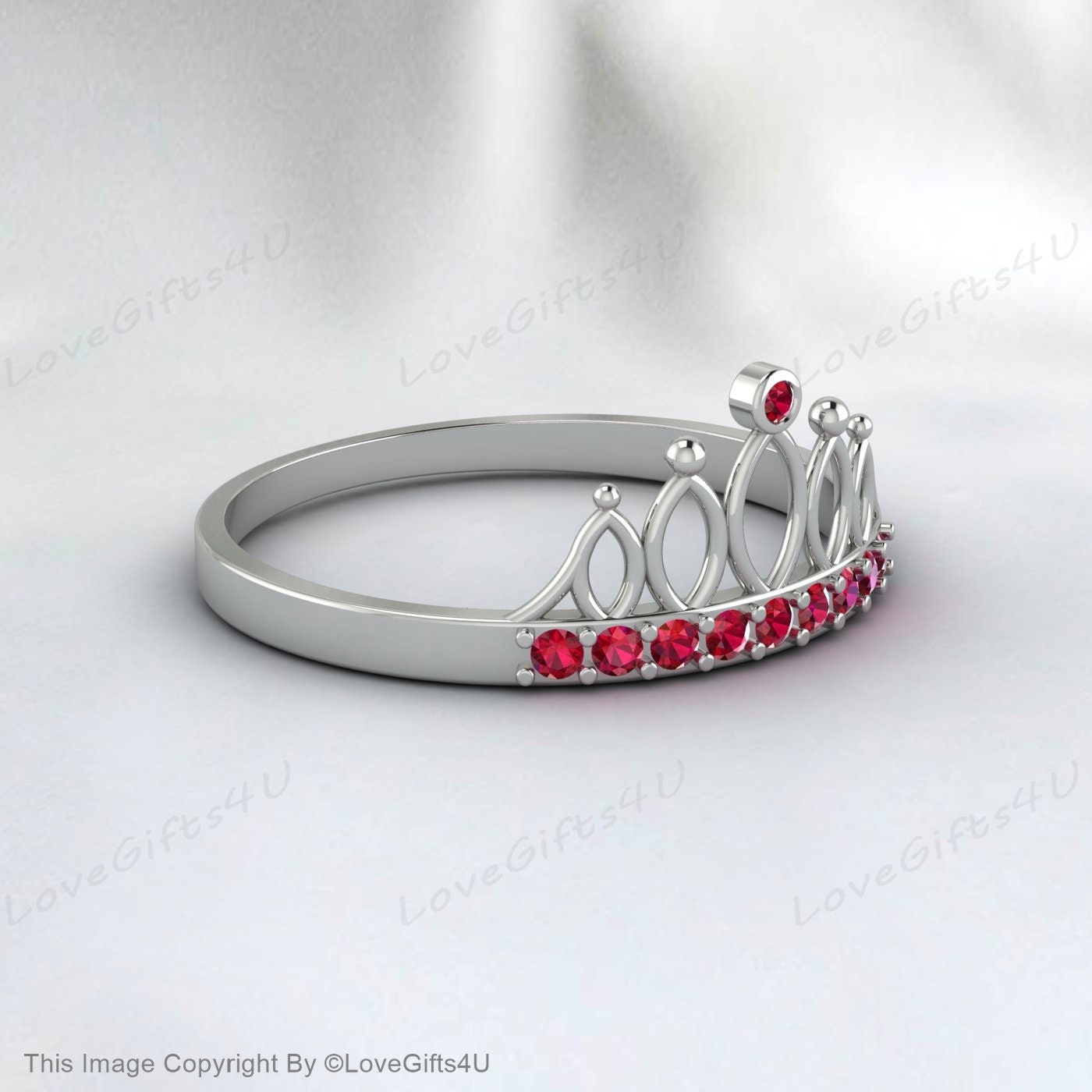 Bague de fiançailles ronde en rubis, bague de couronne, bague d'anniversaire de mariage