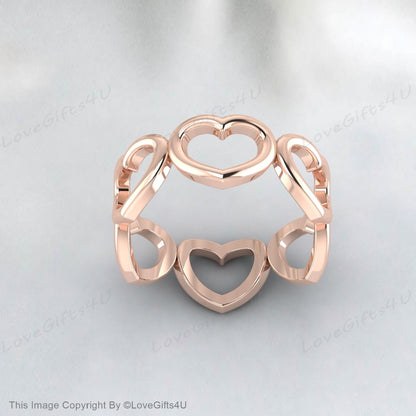 Silver Love Heart Band Tiny Warm Heart Minimal Ring Cadeau pour elle