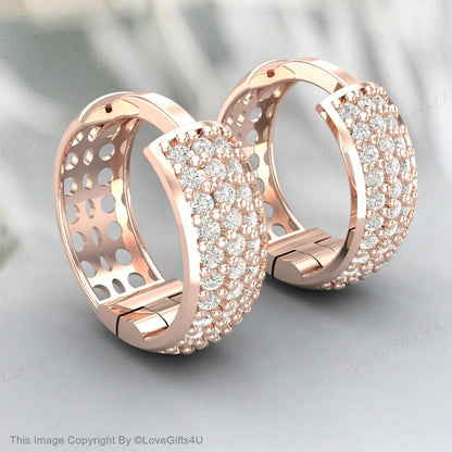 3 Lines Row! Handmade Turkish Special Jewelry Round Zircon Stone 925 Sterling Silver Rose Gold Butterfly Push Back Hoop Earrings