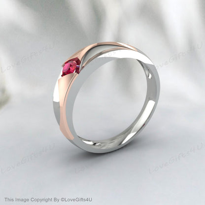 Bagues de fiançailles rubis bicolores pour couples, bague de promesse, cadeau pour elle