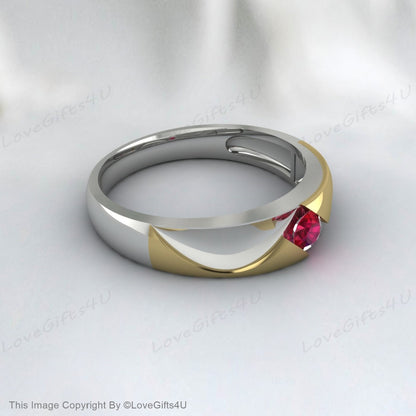 Bagues de fiançailles rubis bicolores pour couples, bague de promesse, cadeau pour elle