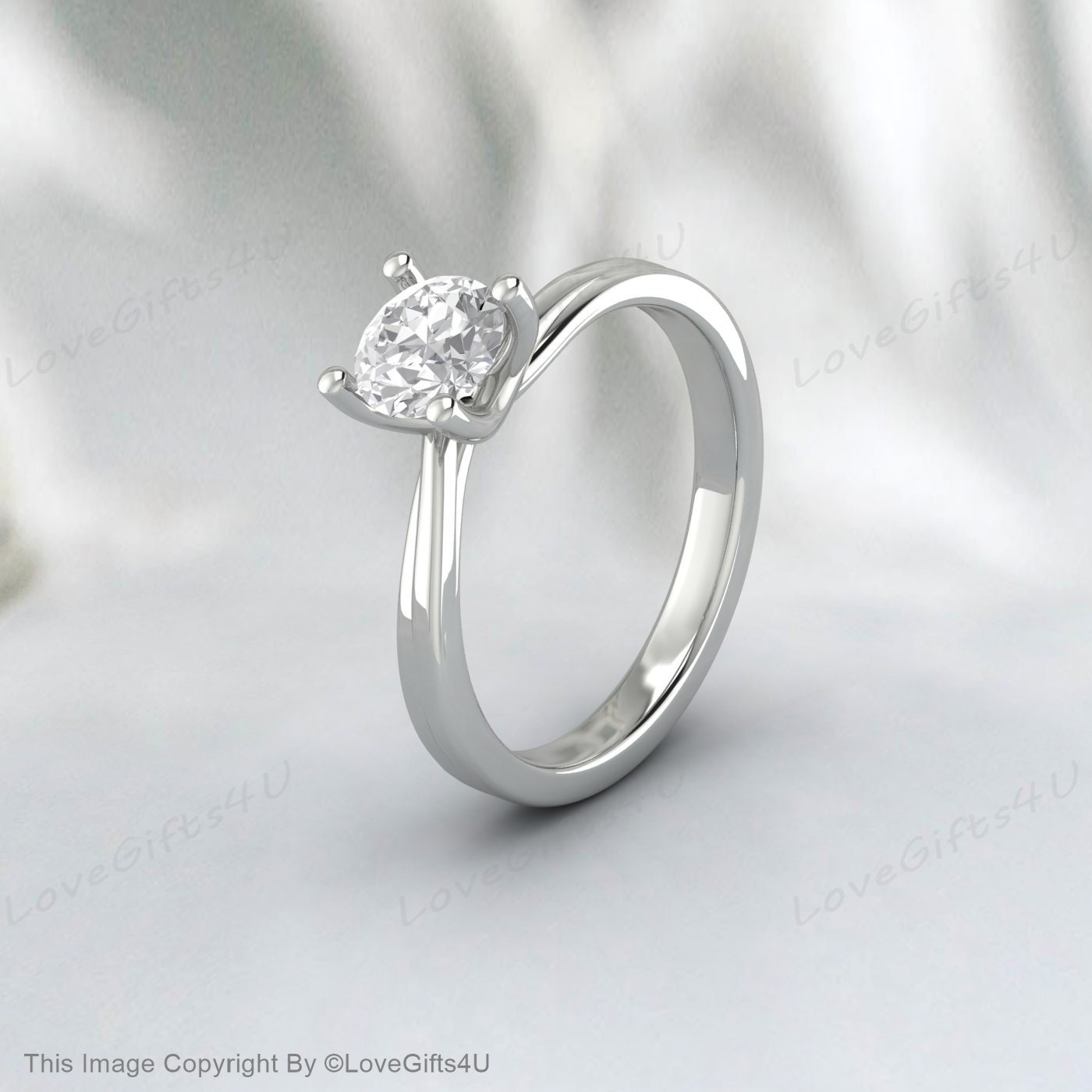 Moissanite Curved Wedding Ring Twist Solitaire Engagement Ring