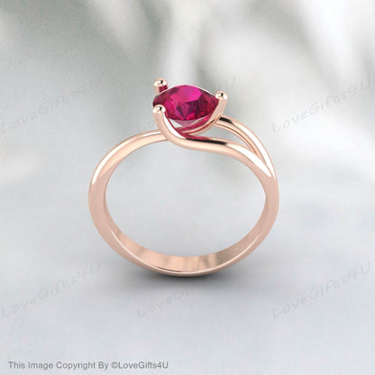 Bague de créateur en pierre ronde rubis rouge cultivé en laboratoire pour femmes, bijoux en argent Sterling, bague de proposition de saint-valentin, pierre de naissance de juillet