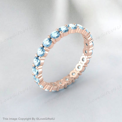 Aquamarine Full Eternity Wedding Band White Gold Anniversary Band