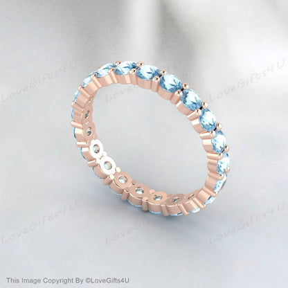 Aquamarine Full Eternity Wedding Band White Gold Anniversary Band