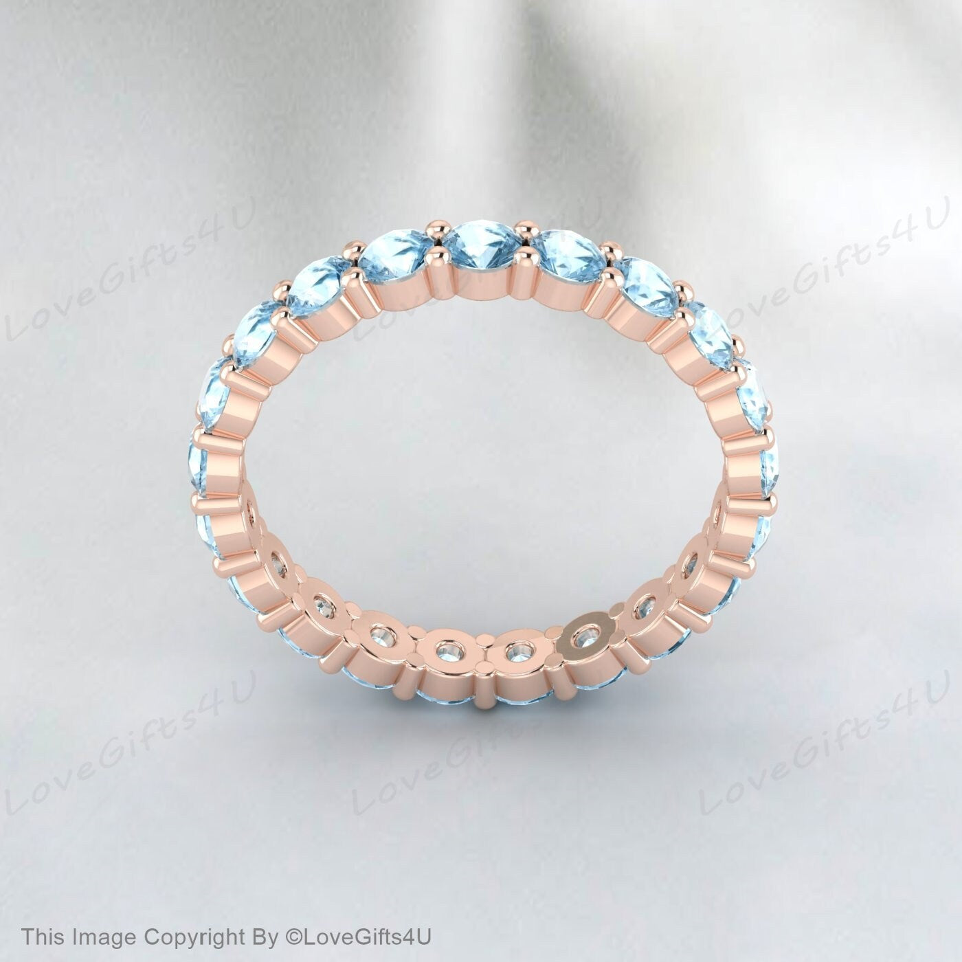 Aquamarine Full Eternity Wedding Band White Gold Anniversary Band