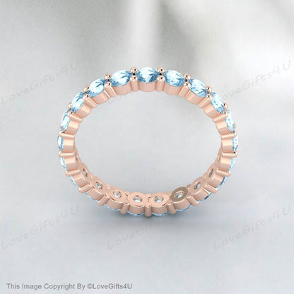 Aquamarine Full Eternity Wedding Band White Gold Anniversary Band