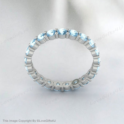 Aquamarine Full Eternity Wedding Band White Gold Anniversary Band