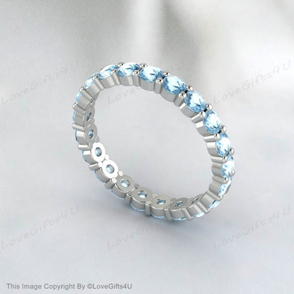 Aquamarine Full Eternity Wedding Band White Gold Anniversary Band