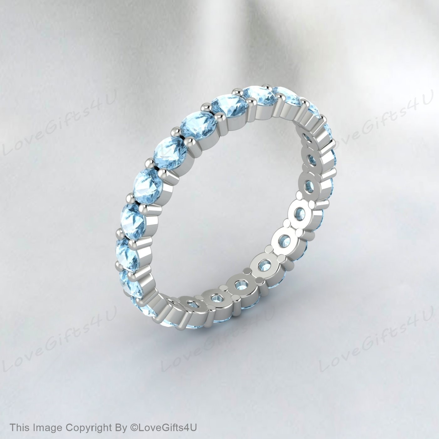 Aquamarine Full Eternity Wedding Band White Gold Anniversary Band