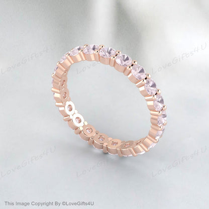 Pink Morganite wedding ring full eternity morganite engagement ring dainty wedding band sterling silver women matching band stacking ring