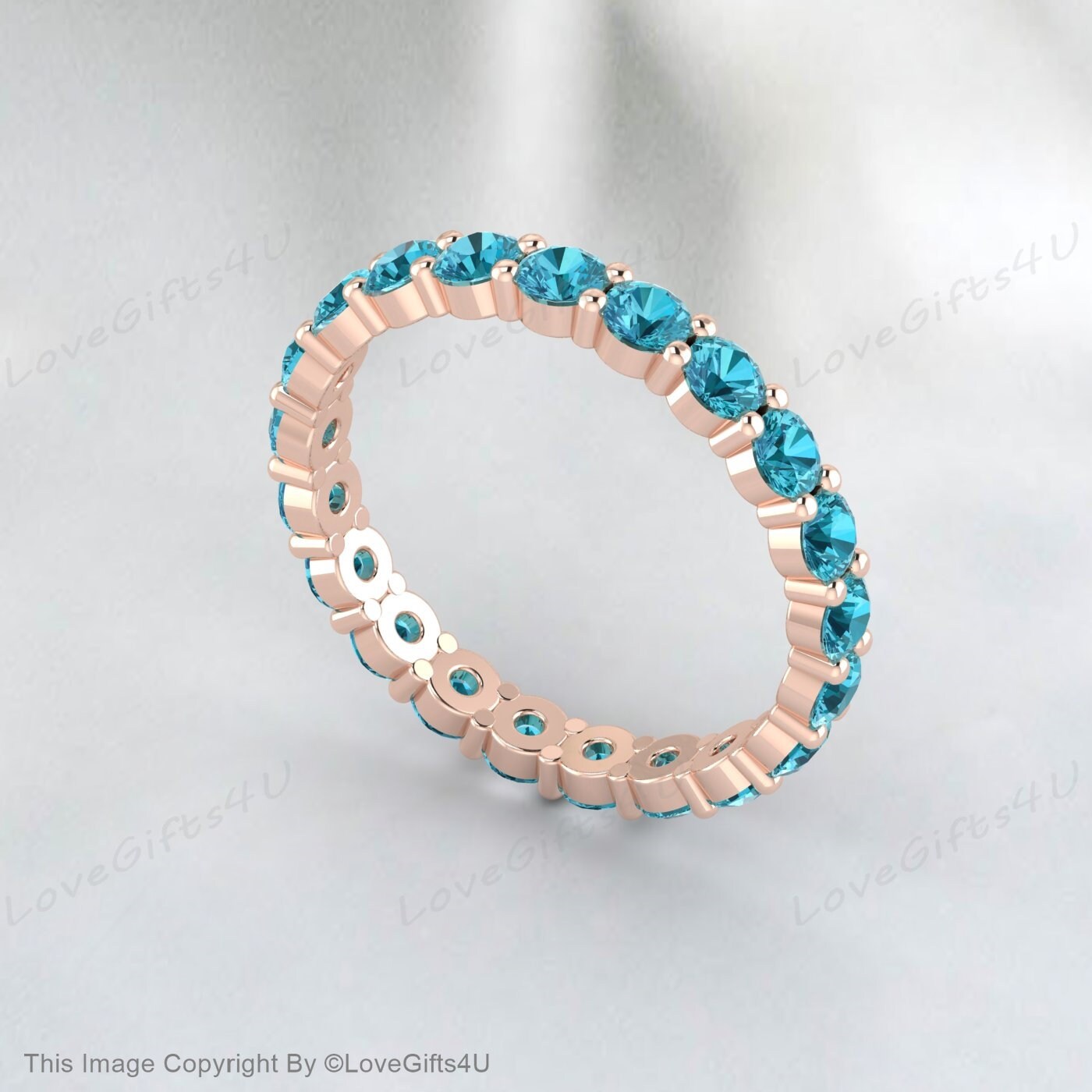 Natural Blue Topaz Eternity Wedding Band Engagement Band Gift For Her