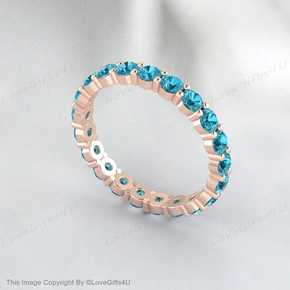 Natural Blue Topaz Eternity Wedding Band Engagement Band Gift For Her