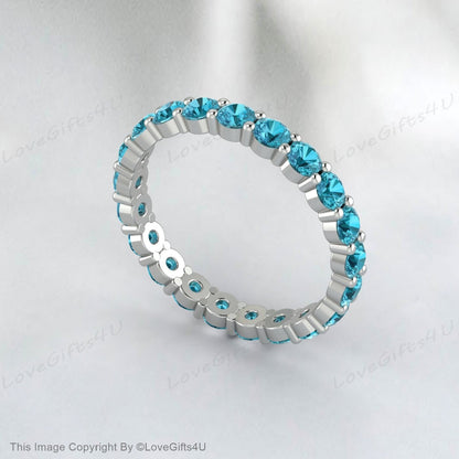 Natural Blue Topaz Eternity Wedding Band Engagement Band Gift For Her