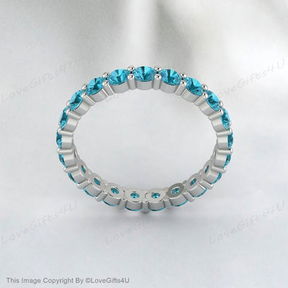 Natural Blue Topaz Eternity Wedding Band Engagement Band Gift For Her