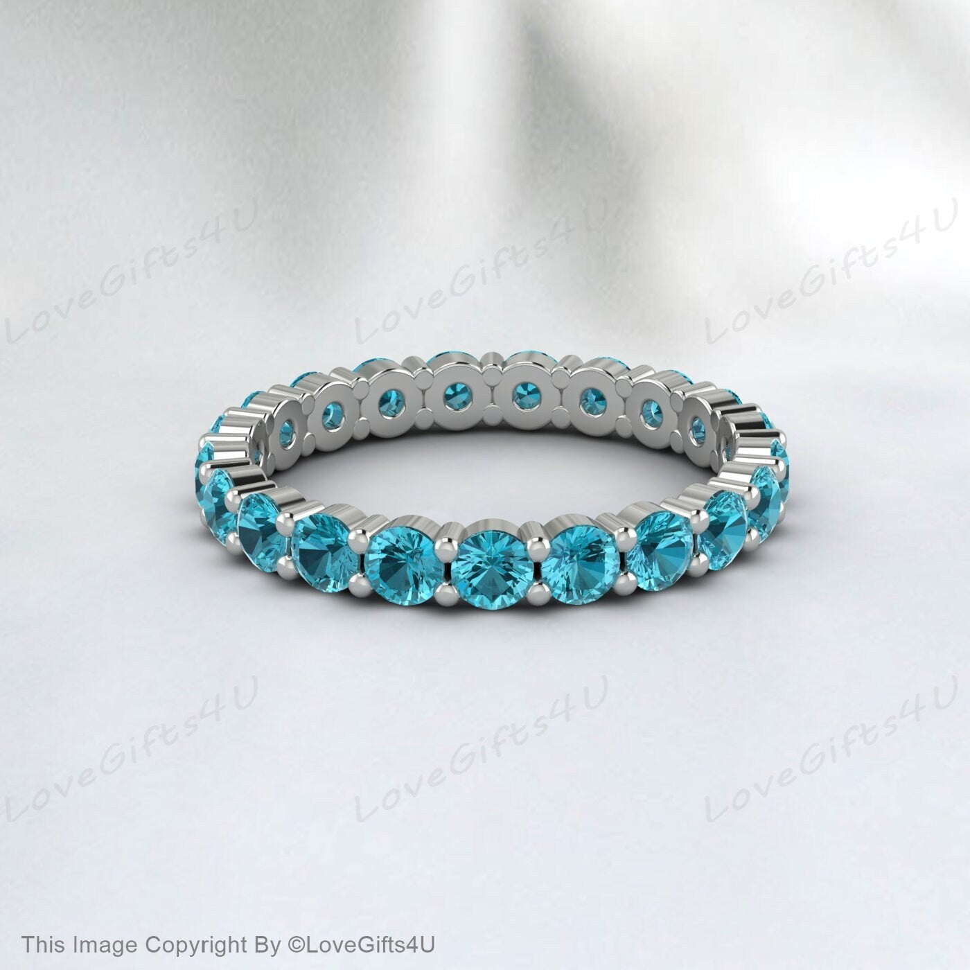 Natural Blue Topaz Eternity Wedding Band Engagement Band Gift For Her