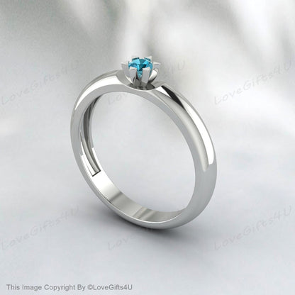 Blue Topaz Ring Round Cut Gemstone November Birthstone Wedding Band