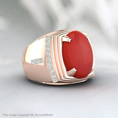 Men Handmade Carnelian Stone Pinky Ring Men Red Stone Silver Ring