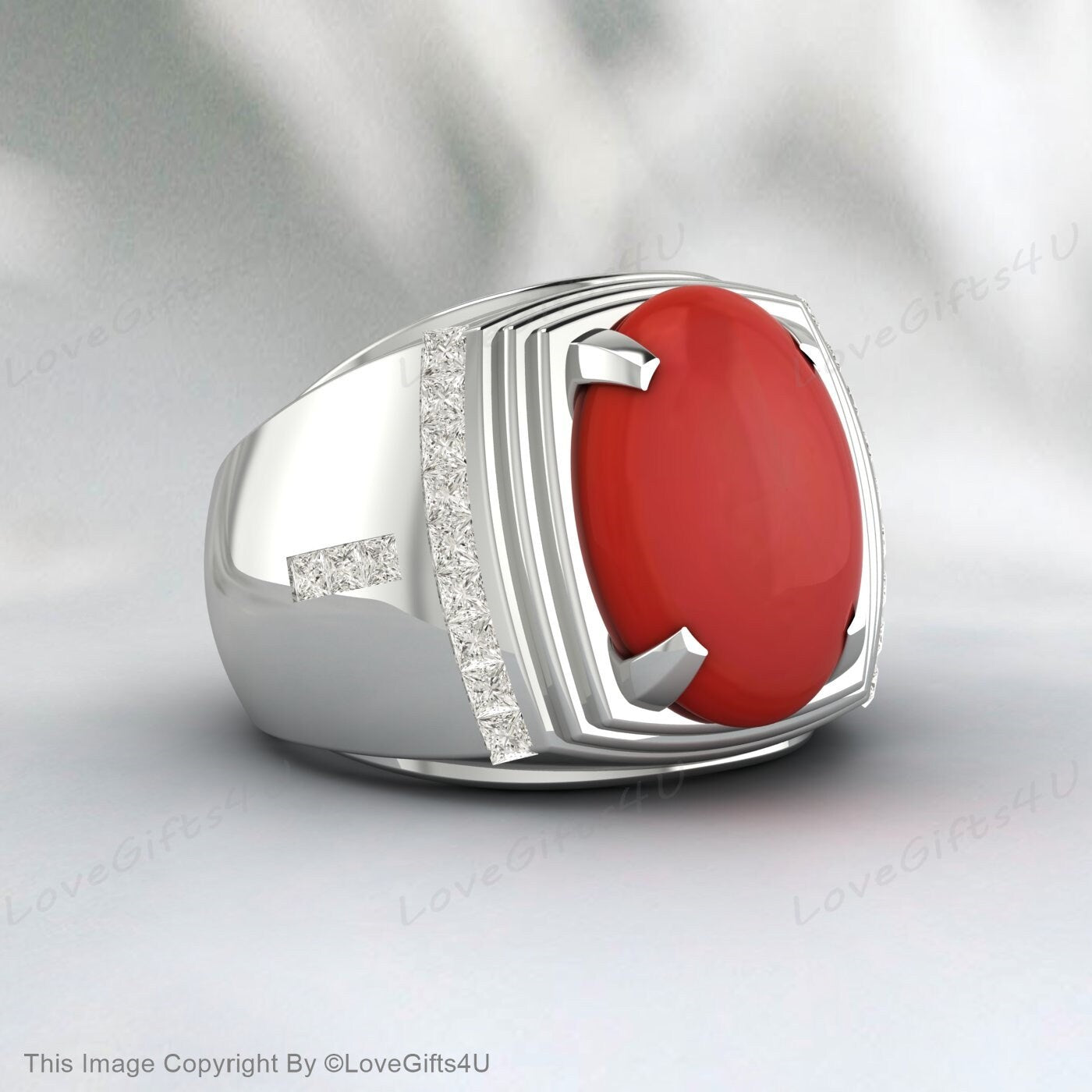 Men Handmade Carnelian Stone Pinky Ring Men Red Stone Silver Ring