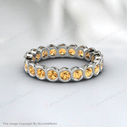 Citrine Wedding Band Eternity Band Cadeau de mariage délicat pour les femmes