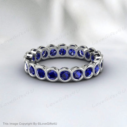 Sapphire Eternity Wedding Band Vintage Band Bague de fiançailles en saphir