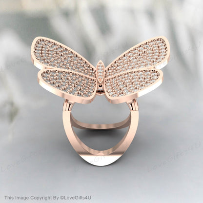 Silver Butterfly Dainty Ring, Solid Gold Butterfly Ring, Solid Gold Split Shank Butterfly Ring, Thin Stackable Ring, Perfect Gift for her