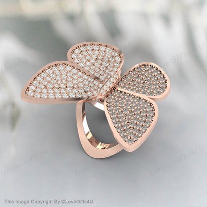 Silver Butterfly Dainty Ring, Solid Gold Butterfly Ring, Solid Gold Split Shank Butterfly Ring, Thin Stackable Ring, Perfect Gift for her