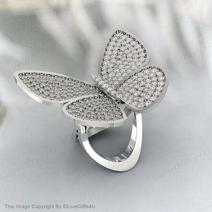 Silver Butterfly Dainty Ring, Solid Gold Butterfly Ring, Solid Gold Split Shank Butterfly Ring, Thin Stackable Ring, Perfect Gift for her