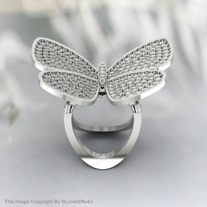 Bague délicate papillon en argent, bague papillon en or massif, bague papillon à tige fendue en or massif, bague empilable mince, cadeau parfait pour elle