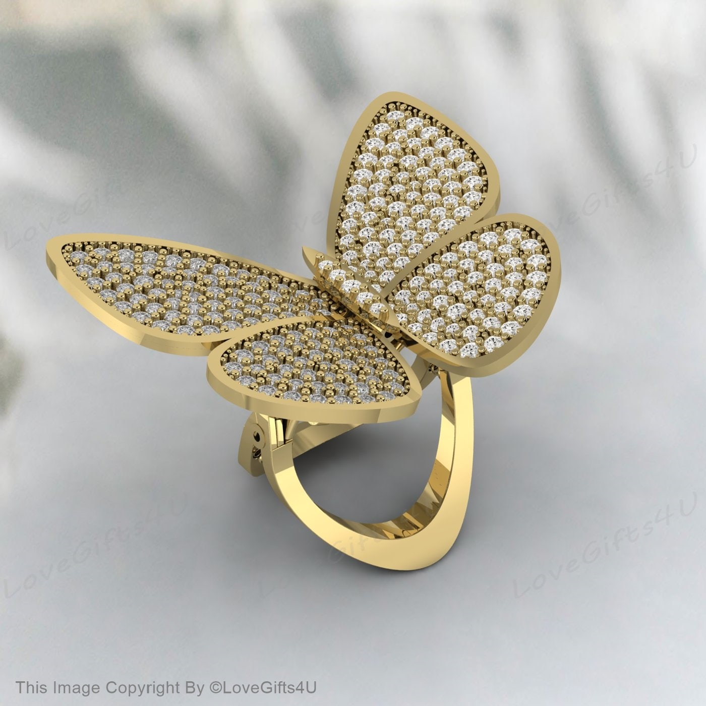 Silver Butterfly Dainty Ring, Solid Gold Butterfly Ring, Solid Gold Split Shank Butterfly Ring, Thin Stackable Ring, Perfect Gift for her