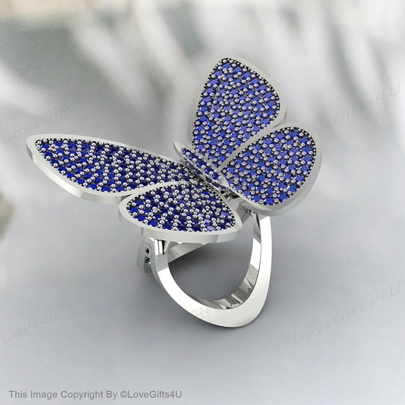 Blue Sapphire Butterfly Ring Moveable Engagement Ring Promise Ring