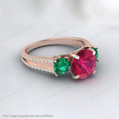 Ruby And Emerald Engagement July Birthstone Statement Art Deco Ring